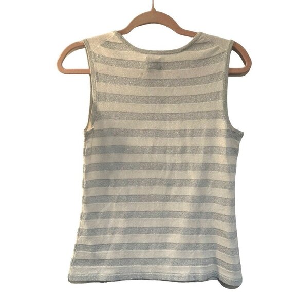 Striped Silk Blend Top Womens S Sparkle Fairy 90s Y2k Silver Retro Glam Party - Picture 2 of 4